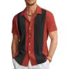 COOFANDY Men’s Vintage Bowling Shirt Short Sleeve Button Down Summer Cuba Beach Shirts(Red Black)