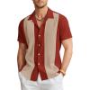 COOFANDY Men’s Vintage Bowling Shirt Short Sleeve Button Down Summer Cuba Beach Shirts(Red Light Khaki)