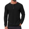 COOFANDY Mens Waffle Henley Shirts Long Sleeve Casual T-Shirt Basic Lightweight Pullover Tees(Black)
