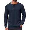 COOFANDY Mens Waffle Henley Shirts Long Sleeve Casual T-Shirt Basic Lightweight Pullover Tees(Navy Blue)