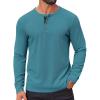 COOFANDY Mens Waffle Henley Shirts Long Sleeve Casual T-Shirt Basic Lightweight Pullover Tees(Peacock Blue)