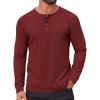 COOFANDY Mens Waffle Henley Shirts Long Sleeve Casual T-Shirt Basic Lightweight Pullover Tees(Wine Red)
