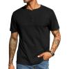 COOFANDY Men’s Waffle Henley Short Sleeve Textured T Shirt Casual Button Tee Shirts Heavyweight Henley Summer Top(Black)