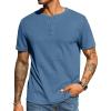 COOFANDY Men’s Waffle Henley Short Sleeve Textured T Shirt Casual Button Tee Shirts Heavyweight Henley Summer Top(Blue)