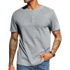 COOFANDY Men’s Waffle Henley Short Sleeve Textured T Shirt Casual Button Tee Shirts Heavyweight Henley Summer Top(Light Grey)