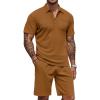 COOFANDY Men’s Waffle Knit Polo Shirt and Shorts Set 2 Pieces Outfits Summer Suit Casual Tracksuit with Pockets(Light Brown)