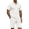 COOFANDY Men’s Waffle Knit Polo Shirt and Shorts Set 2 Pieces Outfits Summer Suit Casual Tracksuit with Pockets(White)