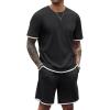 COOFANDY Men’s Waffle Shirt and Shorts Set 2 Piece Outfits Casual Summer Tracksuits Set with Pockets(A-black)