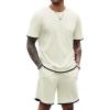 COOFANDY Men’s Waffle Shirt and Shorts Set 2 Piece Outfits Casual Summer Tracksuits Set with Pockets(Beige)
