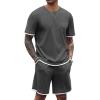 COOFANDY Men’s Waffle Shirt and Shorts Set 2 Piece Outfits Casual Summer Tracksuits Set with Pockets(Dark Grey)