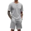 COOFANDY Men’s Waffle Shirt and Shorts Set 2 Piece Outfits Casual Summer Tracksuits Set with Pockets(Light Grey)
