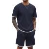 COOFANDY Men’s Waffle Shirt and Shorts Set 2 Piece Outfits Casual Summer Tracksuits Set with Pockets(Navy Blue)