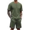 COOFANDY Men’s Waffle Shirt and Shorts Set 2 Piece Outfits Casual Summer Tracksuits Set with Pockets(Olive Green)