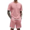 COOFANDY Men’s Waffle Shirt and Shorts Set 2 Piece Outfits Casual Summer Tracksuits Set with Pockets(Pink)