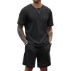 COOFANDY Men’s Waffle Shirt and Shorts Set 2 Piece Outfits Casual Summer Tracksuits Set with Pockets(Pure Black)
