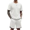 COOFANDY Men’s Waffle Shirt and Shorts Set 2 Piece Outfits Casual Summer Tracksuits Set with Pockets(White)