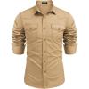 COOFANDY Mens Western Cowboy Shirts Cotton Long Sleeve Shirts with Two Pockets Embroidered(Khaki-tan)