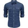COOFANDY Mens Western Cowboy Shirts Cotton Long Sleeve Shirts with Two Pockets Embroidered(Navy Blue)