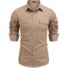 COOFANDY Mens Western Cowboy Shirts Cotton Long Sleeve Shirts with Two Pockets Embroidered(Solid Dark Khaki)