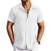 COOFANDY Mens White Casual Summer Shirts Short Sleeve Textured Button Up Beach Hawaiian Shirt