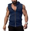COOFANDY Men’s Workout Hooded Tank Tops Zip Up Sleeveless Hoodie Bodybuilding Fitness Gym Muscle Cut Off T Shirt(Blue)