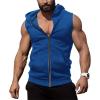 COOFANDY Men’s Workout Hooded Tank Tops Zip Up Sleeveless Hoodie Bodybuilding Fitness Gym Muscle Cut Off T Shirt(Snorkel Blue)