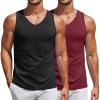 COOFANDY Men’s Workout Tank Top V Neck Gym Sleeveless Muscle T Shirts Textured Casual Tank Tops Summer(Black/Red (2 Pcs))