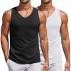 COOFANDY Men’s Workout Tank Top V Neck Gym Sleeveless Muscle T Shirts Textured Casual Tank Tops Summer(Black/White (2 Pcs))