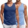 COOFANDY Men’s Workout Tank Top V Neck Gym Sleeveless Muscle T Shirts Textured Casual Tank Tops Summer(Navy Blue/Light Blue (2 Pcs))