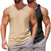COOFANDY Men’s Workout Tank Tops 2 Pack Y Back Sleeveless Shirts Gym Muscle T Shirt Bodybuidling Athletic Stringer Tee(Khaki/Black)