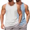 COOFANDY Men’s Workout Tank Tops 2 Pack Y Back Sleeveless Shirts Gym Muscle T Shirt Bodybuidling Athletic Stringer Tee(White/Light Blue)