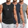 COOFANDY Mens Workout Tank Tops Cotton 3 Pack Soft Gym Muscle Shirt Sleeveless Classic T Shirts(Black/Navy/Medium Grey)