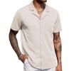 COOFANDY Men’s Wrinkle Free Untucked Cuban Shirt Business Casual Button Down Shirts Short Sleeve Shirt(Beige)