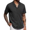COOFANDY Men’s Wrinkle Free Untucked Cuban Shirt Business Casual Button Down Shirts Short Sleeve Shirt(Black)