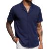 COOFANDY Men’s Wrinkle Free Untucked Cuban Shirt Business Casual Button Down Shirts Short Sleeve Shirt(Dark Blue)