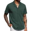 COOFANDY Men’s Wrinkle Free Untucked Cuban Shirt Business Casual Button Down Shirts Short Sleeve Shirt(Dark Green)