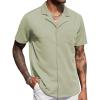 COOFANDY Men’s Wrinkle Free Untucked Cuban Shirt Business Casual Button Down Shirts Short Sleeve Shirt(Gray Green)