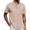 COOFANDY Men’s Wrinkle Free Untucked Cuban Shirt Business Casual Button Down Shirts Short Sleeve Shirt(Khaki)