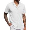 COOFANDY Men’s Wrinkle Free Untucked Cuban Shirt Business Casual Button Down Shirts Short Sleeve Shirt(White)