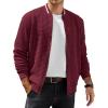 COOFANDY Mens Zip Up Sweater Jacket Waffle Sweatshirt Knit Bomber Lightweight Casual Jackets(Red)