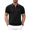 COOFANDY Men’s Zipper Polo Shirt Casual Knit Short Sleeve Polo T Shirt Classic Fit Shirts(#1-black)