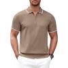 COOFANDY Men’s Zipper Polo Shirt Casual Knit Short Sleeve Polo T Shirt Classic Fit Shirts(#1-khaki)