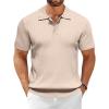 COOFANDY Men’s Zipper Polo Shirt Casual Knit Short Sleeve Polo T Shirt Classic Fit Shirts(Beige)
