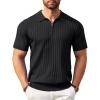 COOFANDY Men’s Zipper Polo Shirt Casual Knit Short Sleeve Polo T Shirt Classic Fit Shirts(Black)