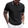 COOFANDY Men’s Zipper Polo Shirt Casual Knit Short Sleeve Polo T Shirt Classic Fit Shirts(Black White Striped)