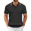 COOFANDY Men’s Zipper Polo Shirt Casual Knit Short Sleeve Polo T Shirt Classic Fit Shirts(Black-white)