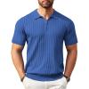 COOFANDY Men’s Zipper Polo Shirt Casual Knit Short Sleeve Polo T Shirt Classic Fit Shirts(Blue)