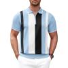 COOFANDY Men’s Zipper Polo Shirt Casual Knit Short Sleeve Polo T Shirt Classic Fit Shirts(Blue Stripes)