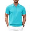 COOFANDY Men’s Zipper Polo Shirt Casual Knit Short Sleeve Polo T Shirt Classic Fit Shirts(Blue-3)