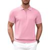 COOFANDY Men’s Zipper Polo Shirt Casual Knit Short Sleeve Polo T Shirt Classic Fit Shirts(Bright Pink)